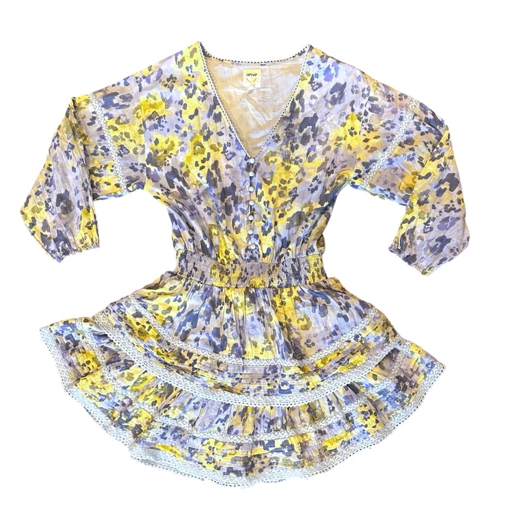 Aerie floral and lace ruffled dress